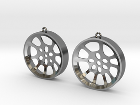 Double Seconds "void" steelpan earrings, L in Fine Detail Polished Silver