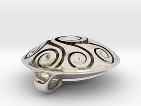 Handpan Instrument Pendant v5 in Rhodium Plated Brass