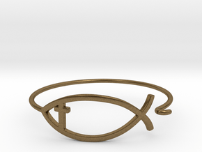 Wire Jesus Fish Bracelet (w/ Cross) in Natural Bronze