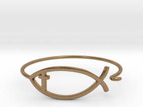 Wire Jesus Fish Bracelet (w/ Cross) in Natural Brass