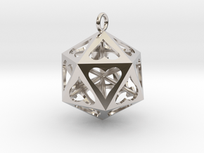 Icosahedron Love pendant in Rhodium Plated Brass