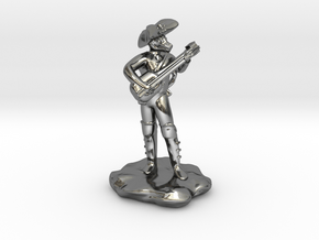 Dragonborn Pirate Bard with Lute and Crossbow in Fine Detail Polished Silver