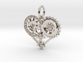 Mech Heart Pendant Mini in Rhodium Plated Brass