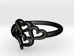 Hearts Ring in Matte Black Steel