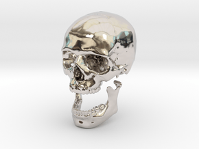 42mm 1.65in Human Skull Crane Schädel че́реп in Rhodium Plated Brass
