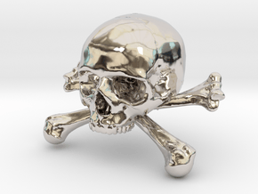 58mm 2.28in Skull & Bones Skull Crane Schädel in Rhodium Plated Brass