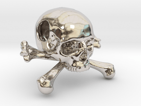 25mm 1in Bead Skull & Bones Pendant Crane in Rhodium Plated Brass