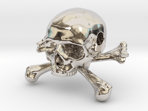 35mm 1.4in Bead Skull & Bones Pendant Crane in Rhodium Plated Brass
