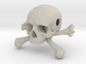 35mm 1.4in Bead Skull & Bones Pendant Crane in Natural Sandstone
