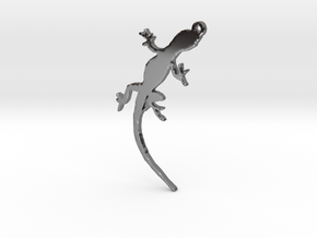 Gecko Crawling Necklace Pendant in Fine Detail Polished Silver