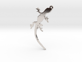 Gecko Crawling Necklace Pendant in Rhodium Plated Brass