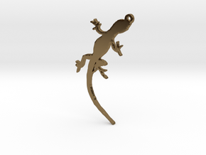 Gecko Crawling Necklace Pendant in Polished Bronze