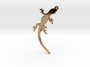 Gecko Crawling Necklace Pendant in Polished Brass