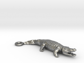 Crocodile Pendant in Natural Silver