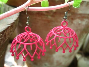 Lotus Jhumka - Indian Bell Earrings in Pink Processed Versatile Plastic