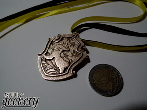 Hufflepuff House Crest - Pendant SMALL in Polished Bronzed Silver Steel