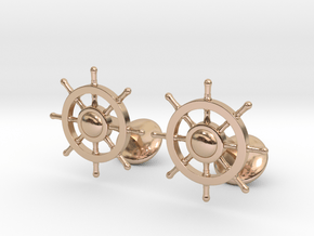Ship Rudder Cufflinks in 14k Rose Gold Plated Brass