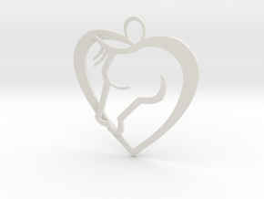 Heart Horse Pendant in White Natural Versatile Plastic