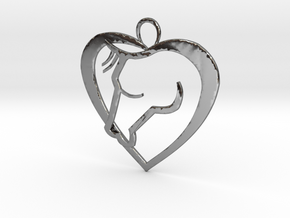 Heart Horse Pendant in Fine Detail Polished Silver