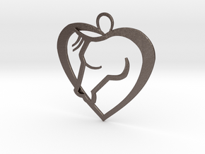 Heart Horse Pendant in Polished Bronzed Silver Steel