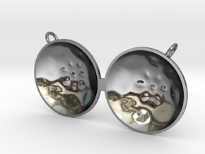 Double Tenor "surface" steelpan pendant, L in Fine Detail Polished Silver