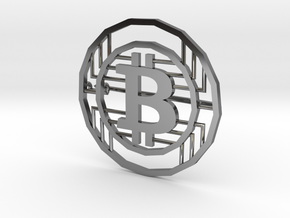 Bitcoin Pin in Fine Detail Polished Silver
