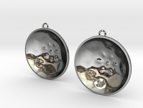 Double Tenor "surface" steelpan earrings, L in Fine Detail Polished Silver