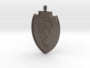 Dragon Shield Pendant 001 in Polished Bronzed Silver Steel