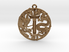 Dragon and Phoenix Pendant in Natural Brass