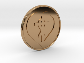 Christain Heart Cross Fish Coin 1 Inch in Polished Brass