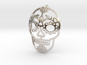 Day of the Dead Skull Pendant in Rhodium Plated Brass