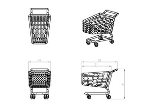 5 Miniature Shopping Trolleys (Linked) in Tan Fine Detail Plastic