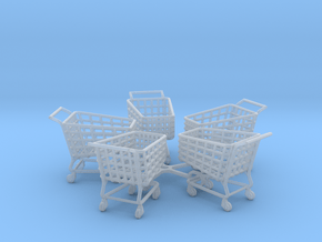 5 Miniature Shopping Trolleys (Linked) in Smooth Fine Detail Plastic