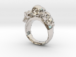 Pile of Skulls Ring Mens Size 20 in Rhodium Plated Brass