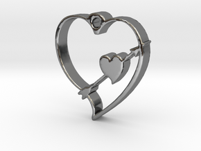 Cupid's Shot Heart Pendant  in Fine Detail Polished Silver