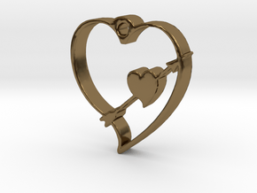 Cupid's Shot Heart Pendant  in Polished Bronze