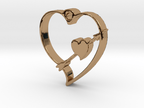 Cupid's Shot Heart Pendant  in Polished Brass