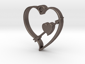 Cupid's Shot Heart Pendant  in Polished Bronzed Silver Steel