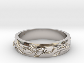 AB053 Floral Band in Rhodium Plated Brass