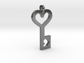 Heart Key Pendant in Fine Detail Polished Silver