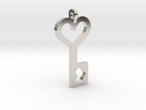 Heart Key Pendant in Rhodium Plated Brass