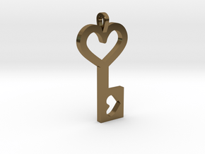 Heart Key Pendant in Polished Bronze