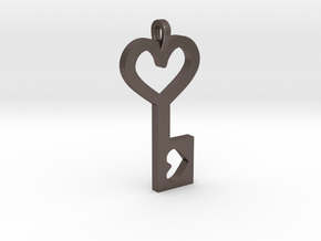 Heart Key Pendant in Polished Bronzed Silver Steel