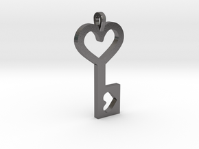 Heart Key Pendant in Polished Nickel Steel