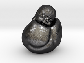 To Sleep Sitting Up Laughing Buddha in Polished and Bronzed Black Steel