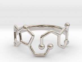 Dopamine & Serotonin Molecule Ring - Size 8 in Rhodium Plated Brass