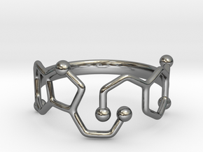 Dopamine & Serotonin Molecule Ring - Size 8 in Fine Detail Polished Silver