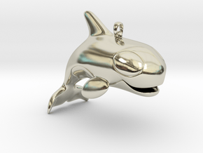 Big Smiling Orca Pendant in 14k White Gold