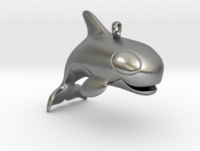 Big Smiling Orca Pendant in Natural Silver