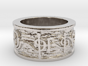 "T'hy'la" Vulcan Script Ring - Embossed Style in Rhodium Plated Brass: 5 / 49